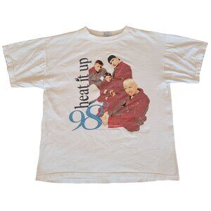 Vintage Graphic Single Stitch T-Shirt 98 Degrees Heat It Up Tour White Cotton